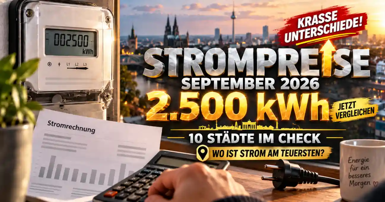 Strompreise September 2026 bei 2.500 kWh im St�dtevergleich